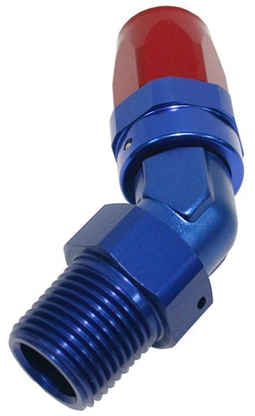 Aeroflow Performance Blue/Red Finish. Suit 100 & 450 Series Hose Aeroflow Male NPT Taper Swivel 45° Hose End 3/8" to -6AN AF828-06-06 SR