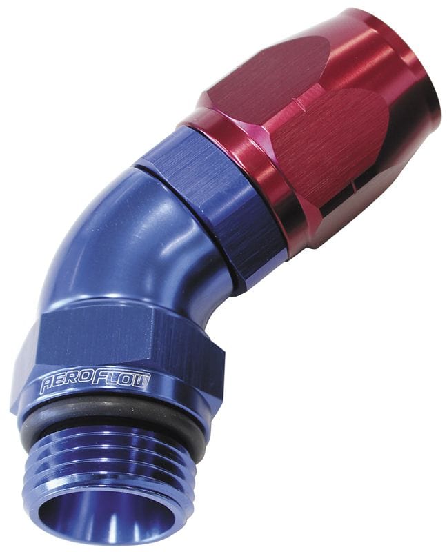 Aeroflow Performance Blue/Red Finish. Suits 100 & 450 Series Hose Aeroflow 45° Male ORB Full Flow Swivel Hose End -16 ORB to -12AN AF544-12-16 SR