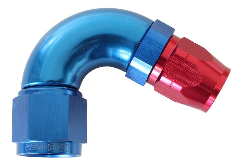 Aeroflow Performance Blue/Red Finish. Suits 100 & 450 Series Hose Aeroflow 550 Series Cutter Style One Piece Swivel 120° Stepped Hose End -12AN to -16 Hose SR