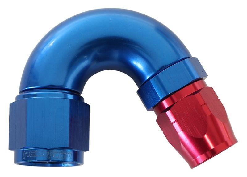 Aeroflow Performance Blue/Red Finish. Suits 100 & 450 Series Hose Aeroflow 550 Series Cutter Style One Piece Swivel 150° Stepped Hose End -16AN to -12 Hose SR
