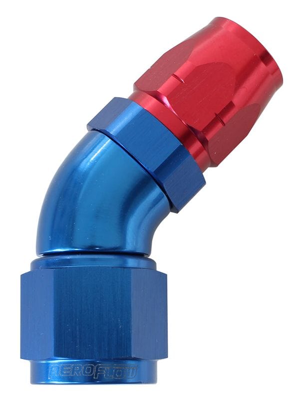Aeroflow Performance Blue/Red Finish. Suits 100 & 450 Series Hose Aeroflow 550 Series Cutter Style One Piece Swivel 45° Stepped Hose End -10AN to -12 Hose SR