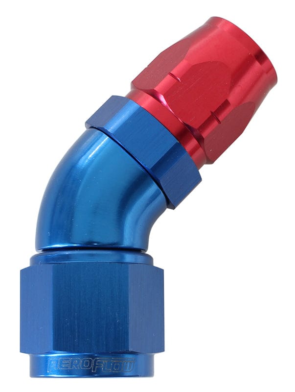 Aeroflow Performance Blue/Red Finish. Suits 100 & 450 Series Hose Aeroflow 550 Series Cutter Style One Piece Swivel 45° Stepped Hose End -8AN to -6 Hose AF SR