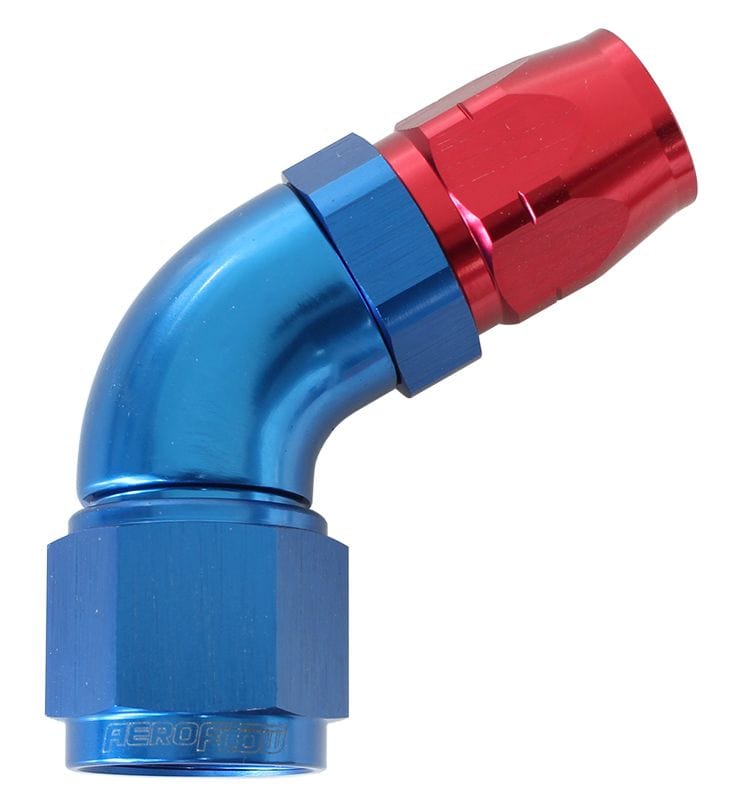 Aeroflow Performance Blue/Red Finish. Suits 100 & 450 Series Hose Aeroflow 550 Series Cutter Style One Piece Swivel 60° Stepped Hose End -6AN to -8 Hose AF SR