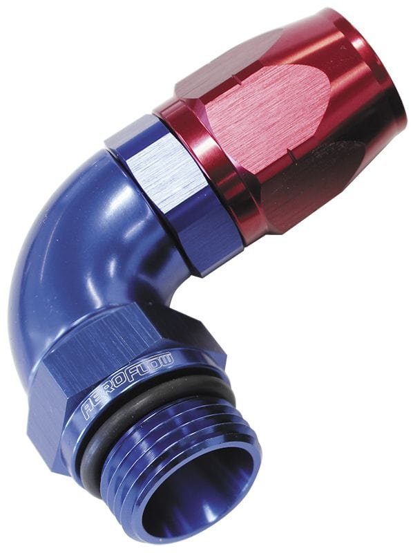 Aeroflow Performance Blue/Red Finish. Suits 100 & 450 Series Hose Aeroflow 90° Male ORB Full Flow Swivel Hose End -10 ORB to -12AN AF549-12-10 SR