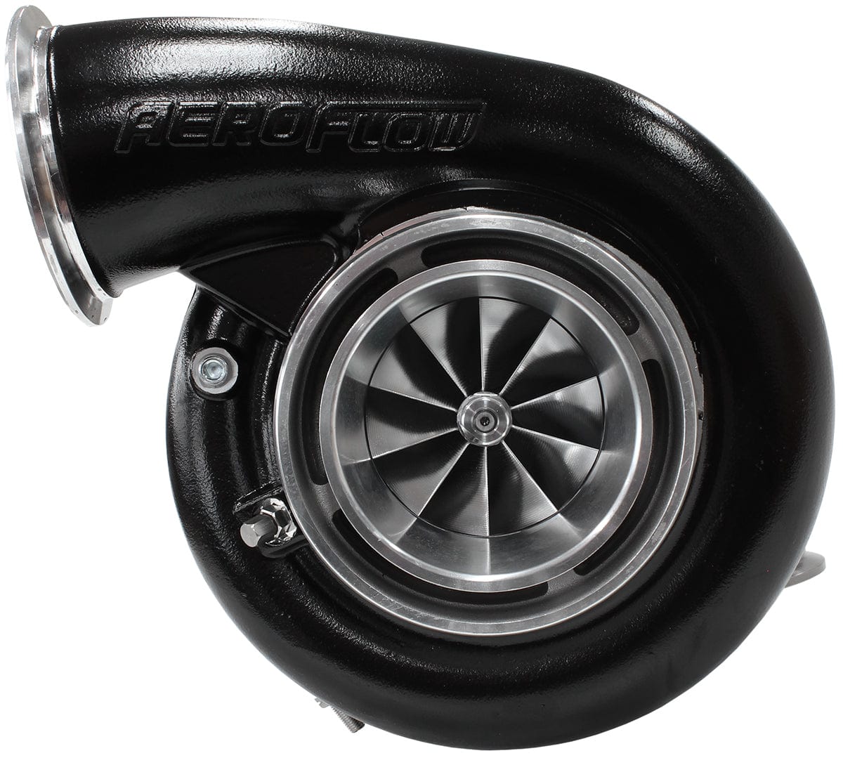 Aeroflow Performance External Wastegate, V-Band Inlet & Exhaust Flanges Aeroflow BOOSTED 7975 1.28 Reverse Rotation Turbocharger 1450HP, Hi Temp Black Finish AF8 SR