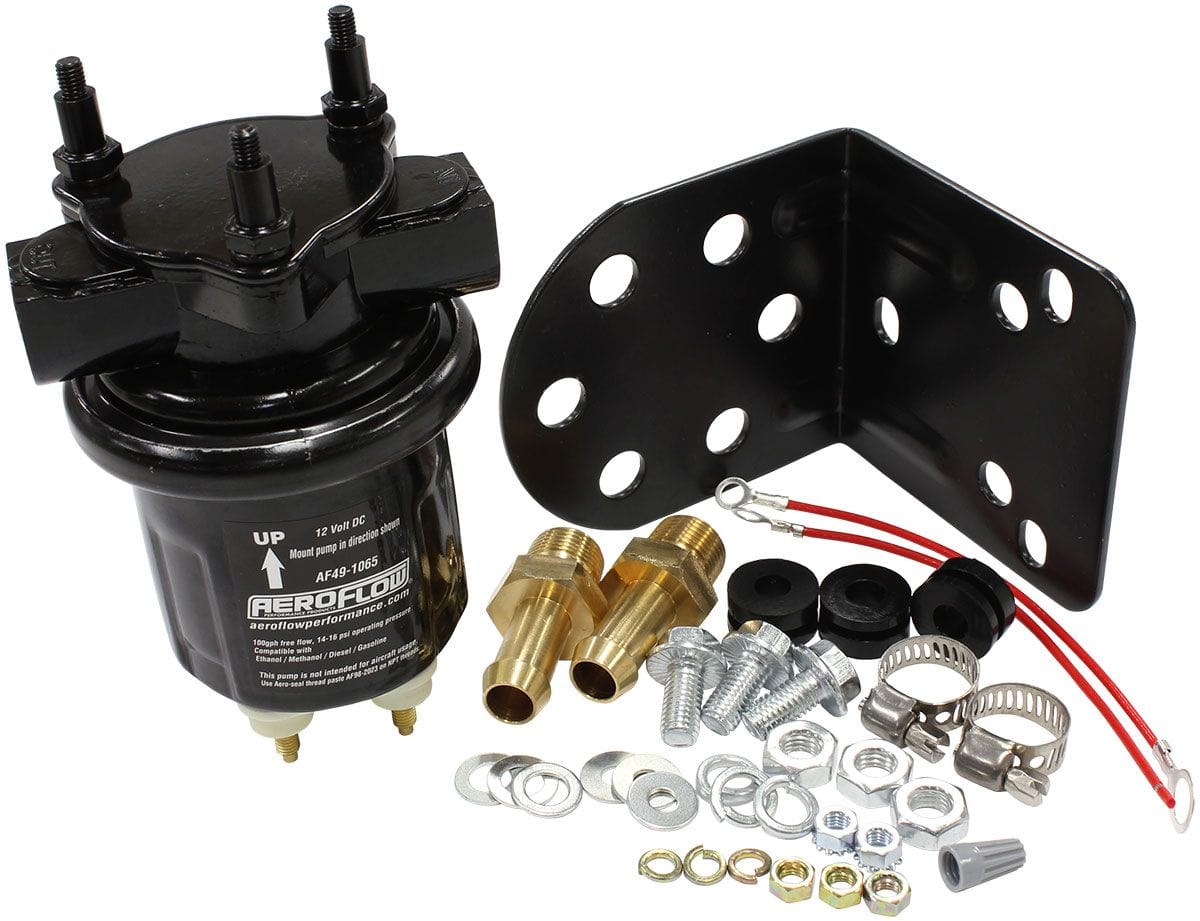 Aeroflow Performance Female 3/8" NPT threads Aeroflow Compact Black 100 GPH Electric Fuel Pump 14 psi AF49-1065 SR