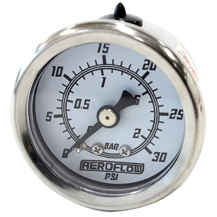 Aeroflow Performance Fuel Systems AF30-2211 1-1/2" 30 psi Pressure Gauge
 White Face, Black Pointer, 1/8" NPT Male Thread SR