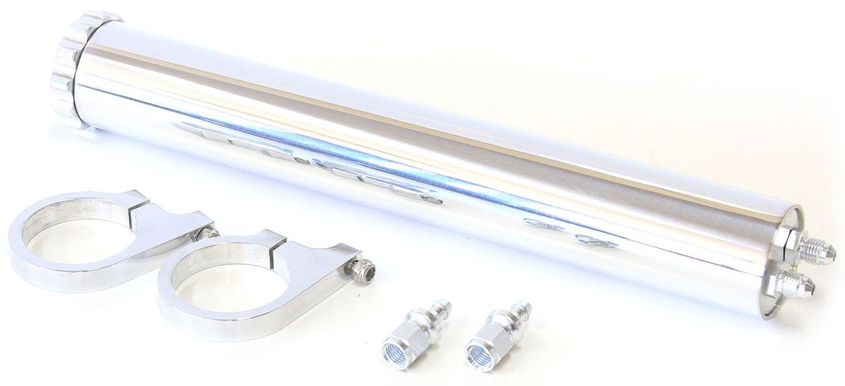 Aeroflow Performance Includes 5/16"" Barb Fittings & Mounts. 13" (325mm) Height x 2" (50mm Aeroflow Billet Aluminium Radiator Over Flow Tank - Polished AF77-1021 SR