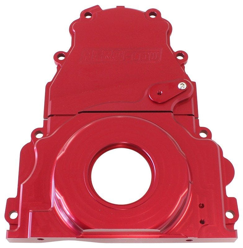 Aeroflow Performance Includes Mounting Hardware and Cam Sensor Plug Aeroflow GM LS 2-Piece Billet Timing Cover - Red Finish AF64-4361R SR