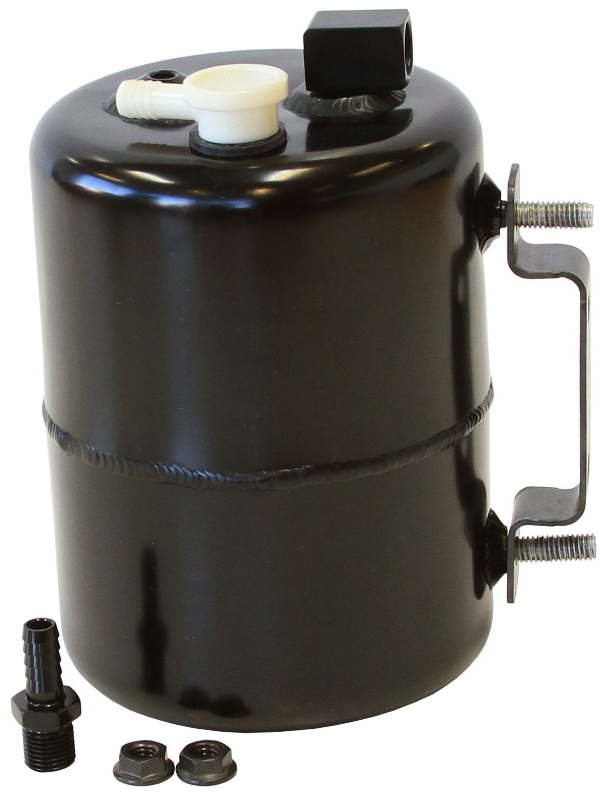 Aeroflow Performance Includes Mounts & Fittings. 6.75" (170mm) Tall x 5" (125mm) Long Aeroflow Brake Vacuum Reservoir Tank - Black AF77-1018BLK SR