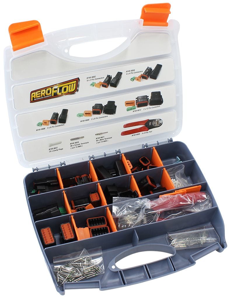 Aeroflow Performance Kit Includes 2,4,6,8,12 Pin Connectors, Terminals & Crimp Tool Aeroflow WeatherTight Connector Kit AF49-9000-KIT SR