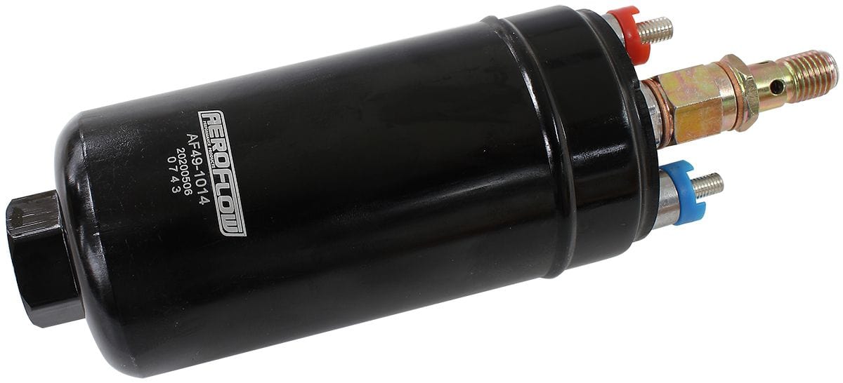Aeroflow Performance M18 x 1.5mm Inlet, M12 x 1.5mm Outlet, similar to Bosch 044 Aeroflow EFI Electric In-tank/External Fuel Pump 675 HP AF49-1014 SR