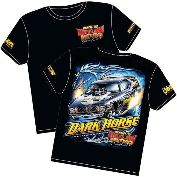 Aeroflow Performance Medium Aeroflow Dark Horse' Mustang Outlaw Nitro Funny Car T-Shirt RTDH-MEDIUM SR