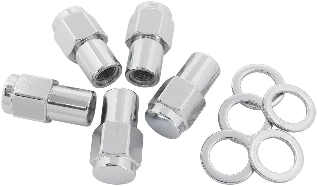 Aeroflow Performance Pack of 5, Washer Seat with Shank Aeroflow 0.750" Shank Closed Chrome Wheel Nuts - M12 x 1.25mm AF3045-7000 SR