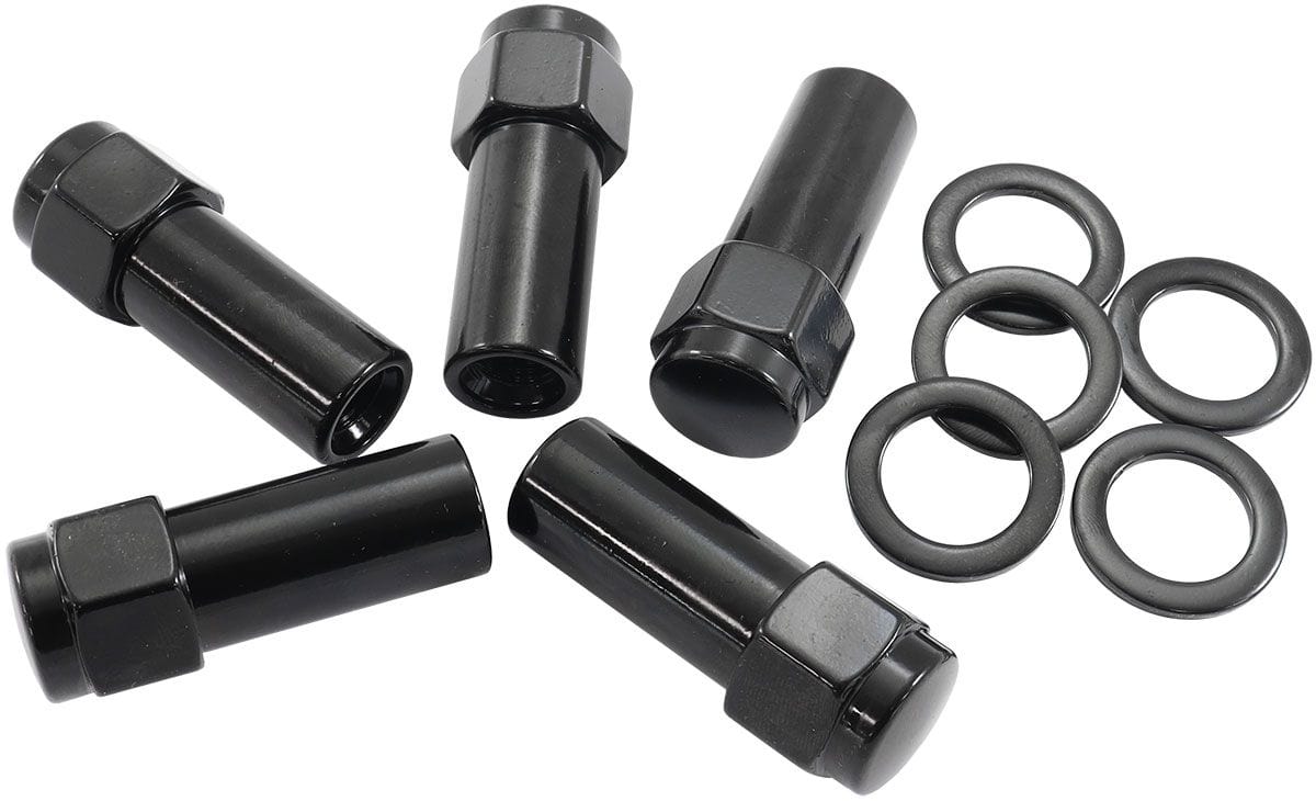 Aeroflow Performance Pack of 5, Washer Seat with Shank Aeroflow 1.380" Shank Closed Black Wheel Nuts - 1/2-20" AF3022-9000 SR