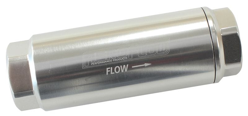 Aeroflow Performance Silver Finish. 3-1/2" x 1-1/4" Aeroflow 40 Micron Pro Filter with -8AN ORB Ports AF66-2042S-40 SR