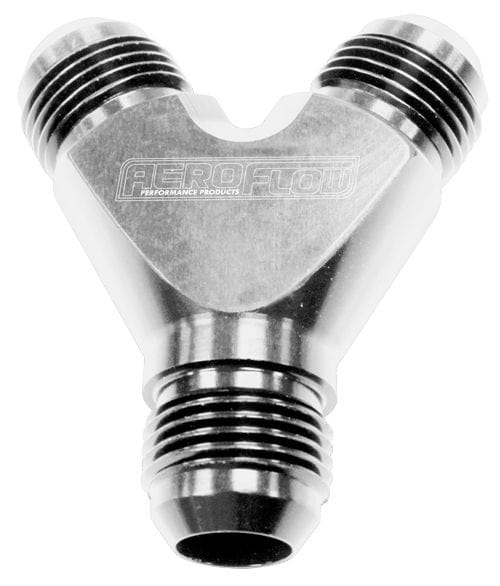 Aeroflow Performance Silver Finish. 3 x -3AN Male Aeroflow Billet Y-Block AF930-03-03S SR