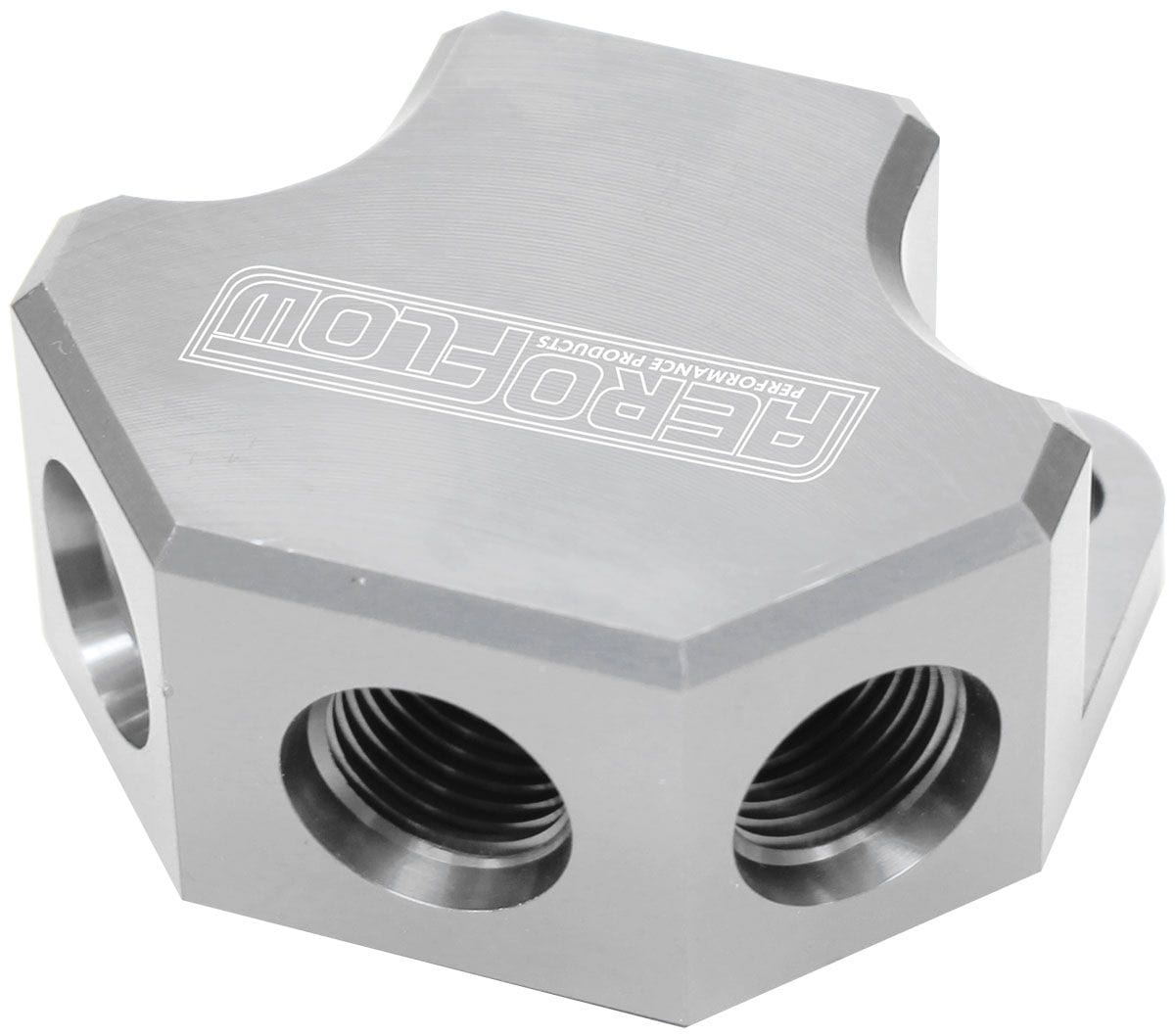 Aeroflow Performance Silver Finish. 3 x -8 ORB Ports, 1 x -10 ORB Port Aeroflow Billet 4 Port ORB Y-Block AF454-10-08S SR
