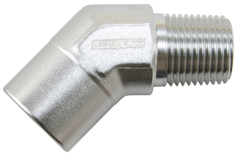Aeroflow Performance Silver Finish Aeroflow 45° NPT Female to Male NPT Fitting 1/8" AF915-02S SR
