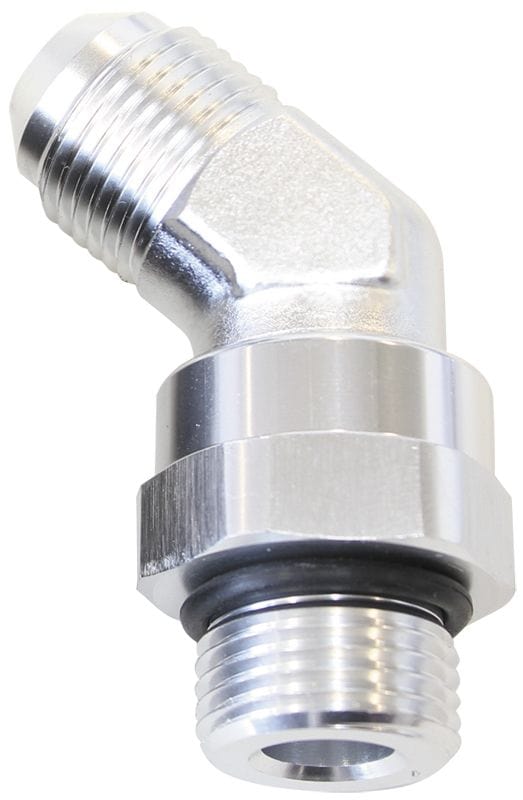 Aeroflow Performance Silver Finish Aeroflow 45° ORB Swivel to Male Flare Adapter -8 to -6 AF945-06-08S SR