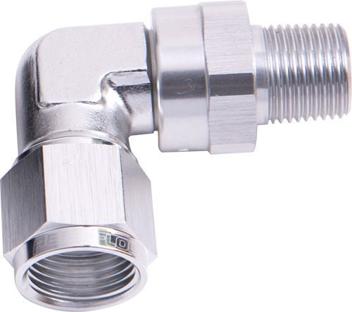 Aeroflow Performance Silver Finish Aeroflow 90° Male NPT to Female AN Adapter 1/4" to -6AN AF923-06-04S SR