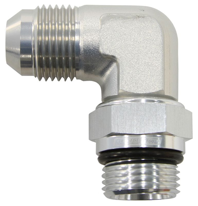Aeroflow Performance Silver Finish Aeroflow 90° ORB Swivel to Male Flare Adapter -10AN to -10AN AF949-10S SR