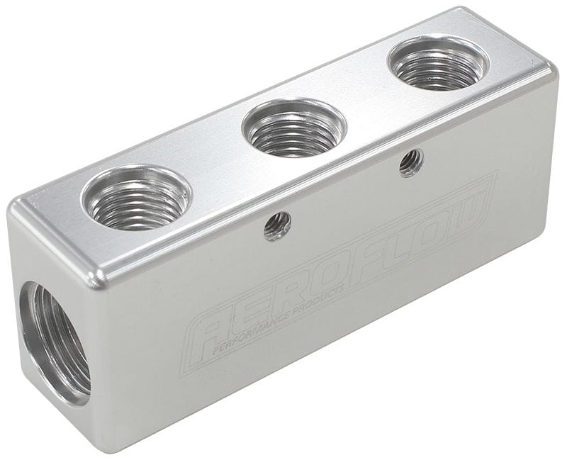 Aeroflow Performance Silver Finish Aeroflow Billet 5 Port Fuel Log 3 x -6AN, 2 x -8AN AF456-08-06S SR