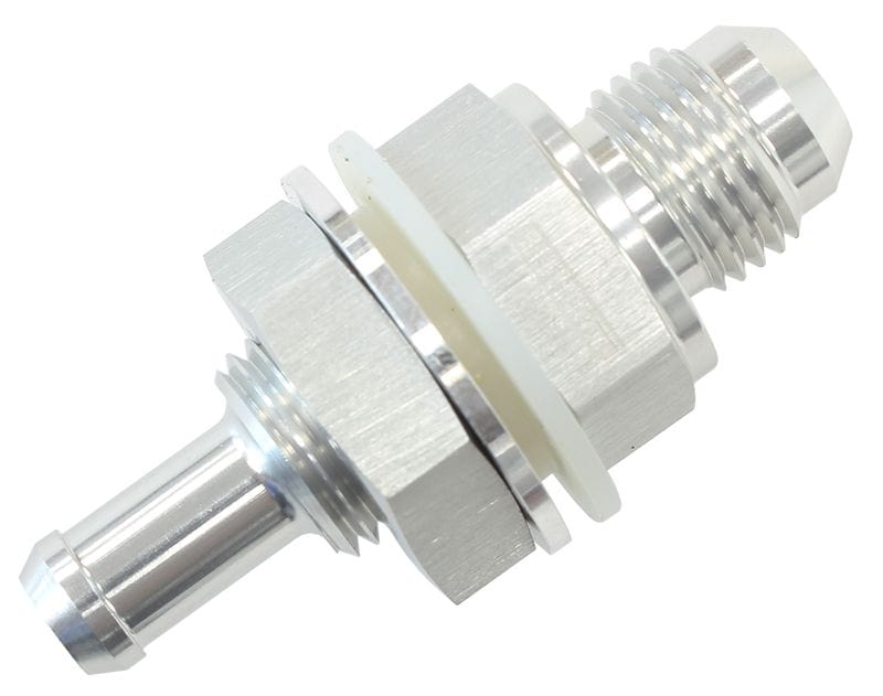Aeroflow Performance Silver Finish Aeroflow Fuel Cell Bulkhead Fitting -6AN to 5/16" Barb AF927-06-05S SR