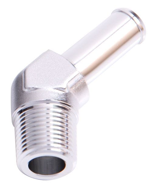 Aeroflow Performance Silver Finish Aeroflow Male NPT to Barb 45° Adapter 1/2" to 5/8" AF845-10S SR