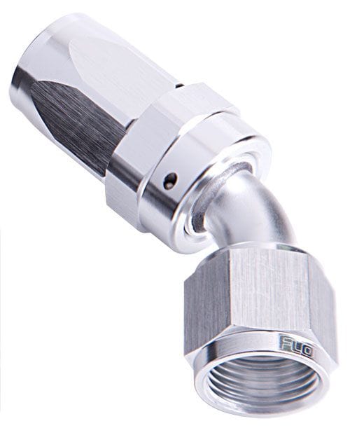 Aeroflow Performance Silver Finish. Suit 100 & 450 Series Hose Aeroflow 100 Series Taper 45° Swivel Hose End -6AN AF102-06S SR