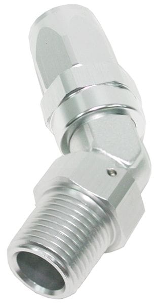 Aeroflow Performance Silver Finish. Suit 100 & 450 Series Hose Aeroflow Male NPT Taper Swivel 45° Hose End 1/8" to -6AN AF828-06-02S SR