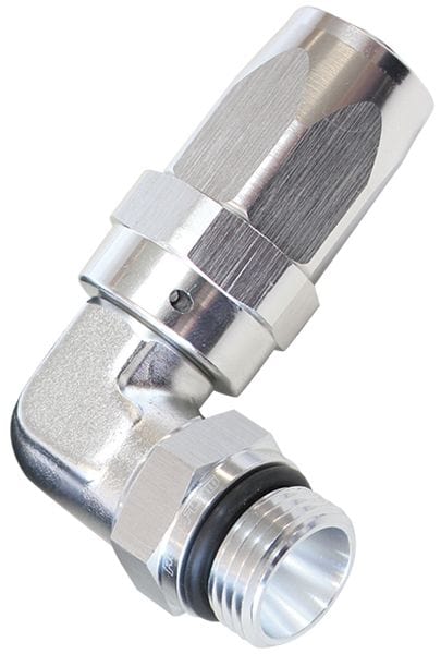 Aeroflow Performance Silver Finish. Suit 100 & 450 Series Hose Aeroflow ORB Taper Swivel 90° Hose End -4AN to -6AN AF849-06-04S SR