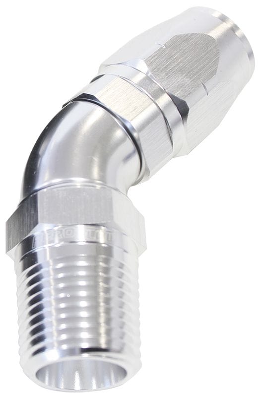 Aeroflow Performance Silver Finish. Suits 100 & 450 Series Hose Aeroflow 45° Male NPT Full Flow Swivel Hose End 3/4" to -16AN AF528-16-12S SR
