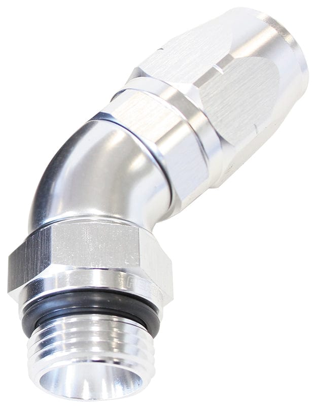 Aeroflow Performance Silver Finish. Suits 100 & 450 Series Hose Aeroflow 45° Male ORB Full Flow Swivel Hose End -12 ORB to -10AN AF544-10-12S SR