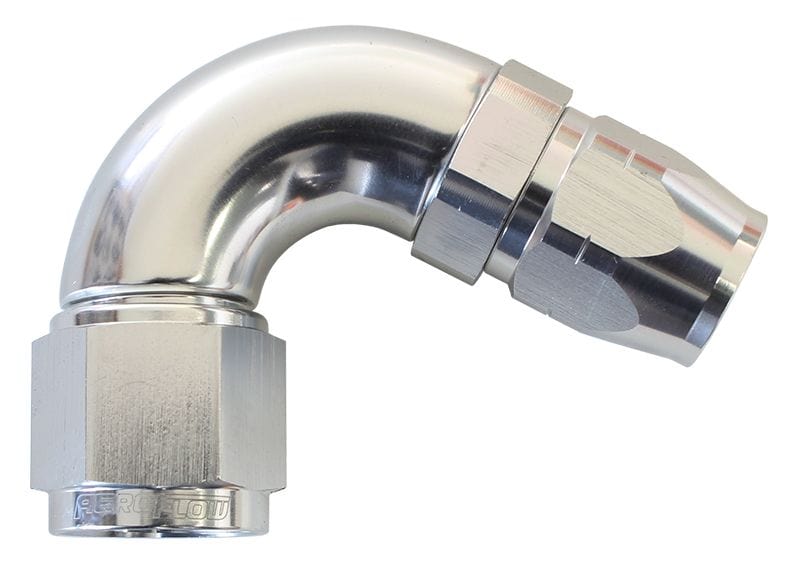 Aeroflow Performance Silver Finish. Suits 100 & 450 Series Hose Aeroflow 550 Series Cutter Style One Piece Swivel 120° Stepped Hose End -12AN to -16 Hose SR