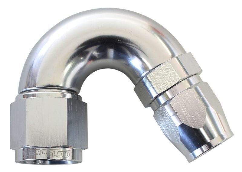 Aeroflow Performance Silver Finish. Suits 100 & 450 Series Hose Aeroflow 550 Series Cutter Style One Piece Swivel 150° Stepped Hose End -16AN to -12 Hose SR
