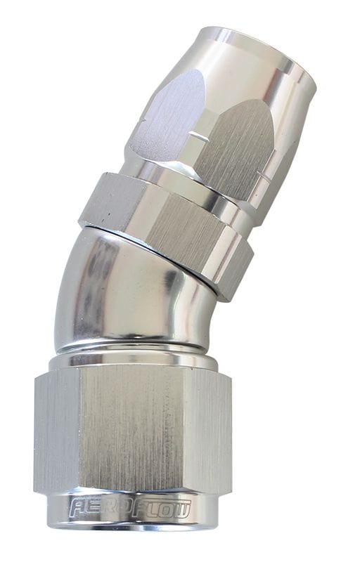 Aeroflow Performance Silver Finish. Suits 100 & 450 Series Hose Aeroflow 550 Series Cutter Style One Piece Swivel 30° Stepped Hose End -16AN to -12 Hose SR