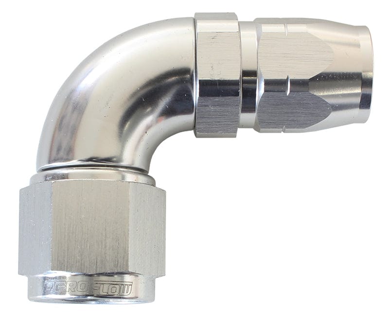 Aeroflow Performance Silver Finish. Suits 100 & 450 Series Hose Aeroflow 550 Series Cutter Style One Piece Swivel 90° Stepped Hose End -10AN to -8 Hose A SR