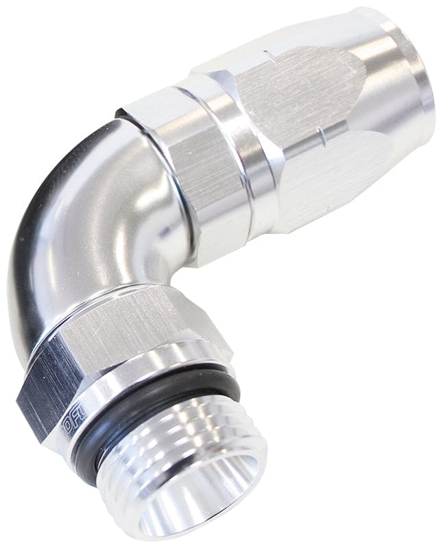 Aeroflow Performance Silver Finish. Suits 100 & 450 Series Hose Aeroflow 90° Male ORB Full Flow Swivel Hose End -10 ORB to -10AN AF549-10-10S SR