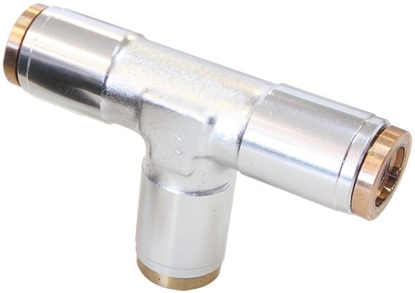Aeroflow Performance Silver Finish. Suits 120 Series Nylon Hose Aeroflow 120 Series 1/4" Push to Connect Tee Fitting AF125-04S SR