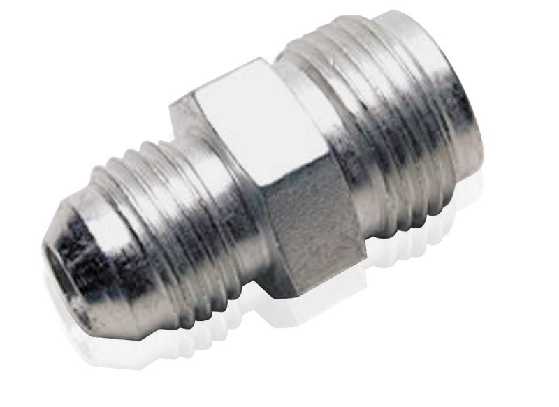 Aeroflow Performance Stainless Steel. GM/Sag PS Box Aeroflow Power Steering Adaptor 11/16"-18 Inverted Seat to -6AN AF355-06SS SR