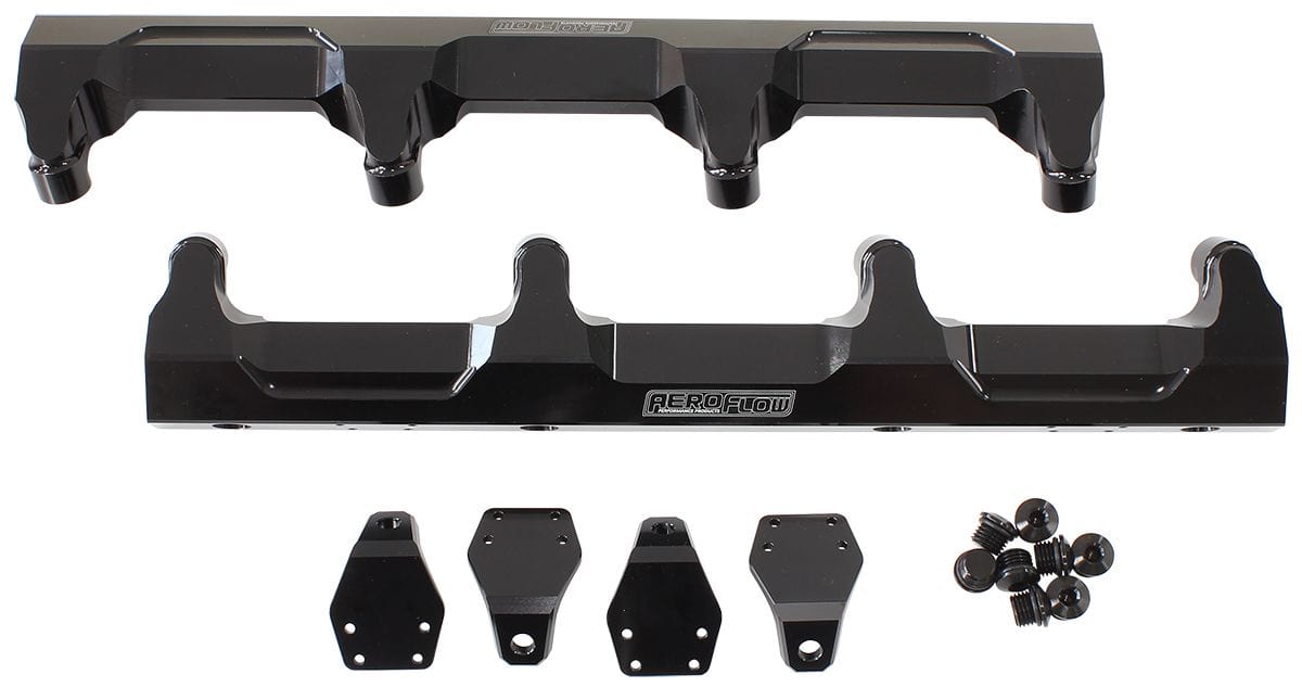 Aeroflow Performance Suit 14mm 3/4" Length Fuel Injectors, -8ORB Ports Aeroflow GM Supercharged LSA Billet EFI Fuel Rails - Black AF64-2124BLK SR