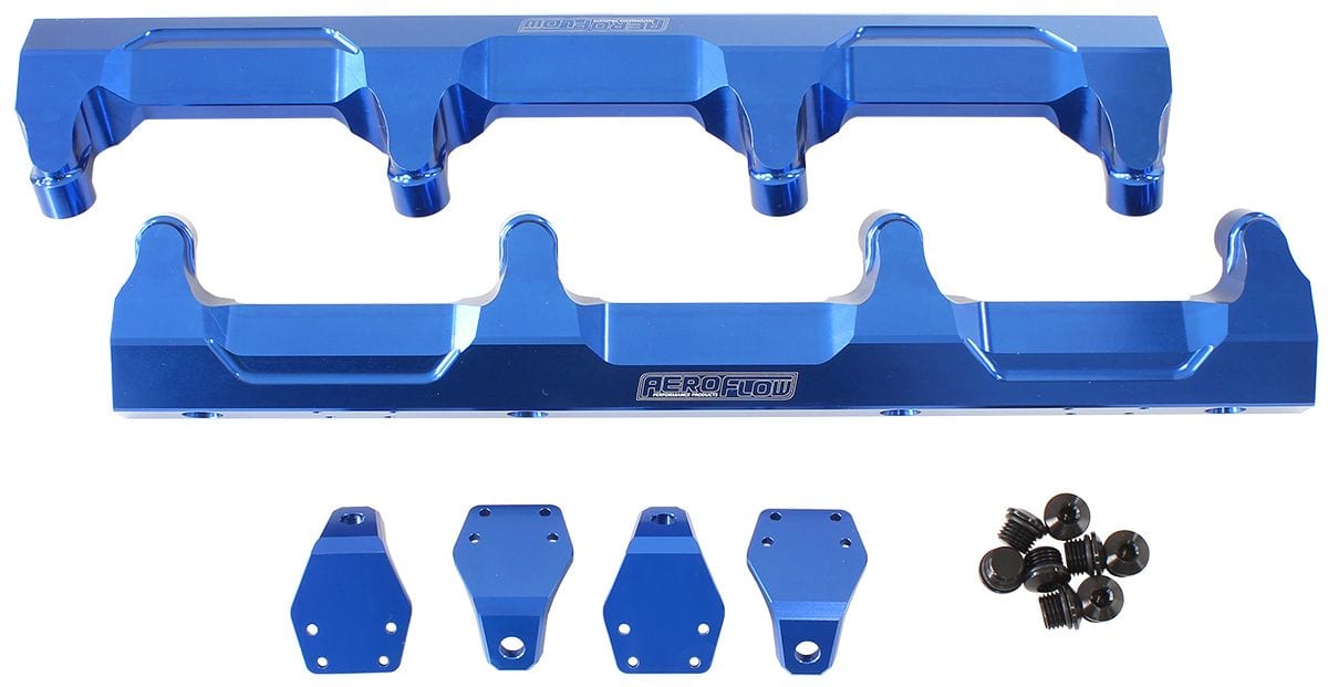Aeroflow Performance Suit 14mm 3/4" Length Fuel Injectors, -8ORB Ports Aeroflow GM Supercharged LSA Billet EFI Fuel Rails - Blue AF64-2124 SR