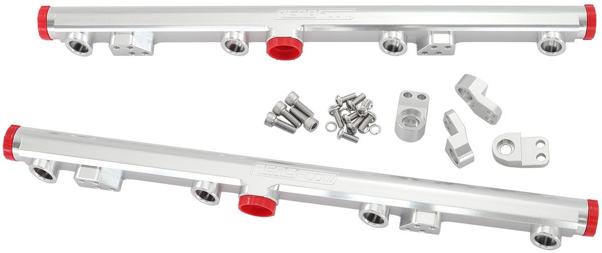 Aeroflow Performance Suit 14mm Short and 3/4" Length Fuel Injectors, -8ORB Ports Aeroflow GM LS1 LS2 LS3 Billet EFI Fuel Rails (Silver) AF64-2155S SR