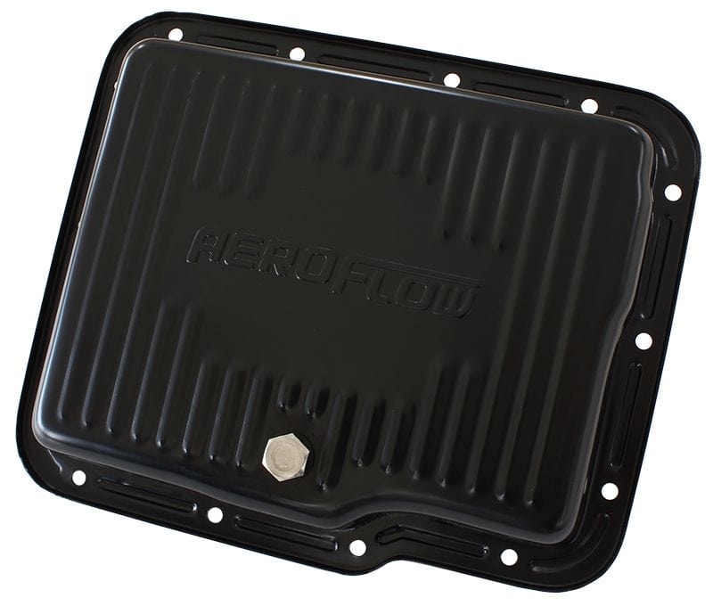 Aeroflow Performance Suit GM Powerglide, Standard Depth Pan with Drain Plug Aeroflow Black Transmission Pan AF1826-3002 SR