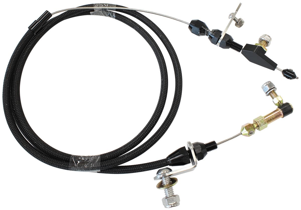 Aeroflow Performance Suit GM Powerglide Transmission Aeroflow Kickdown Cable With Black Stainless Steel Cover & Black Ends AF72-7002BLK SR