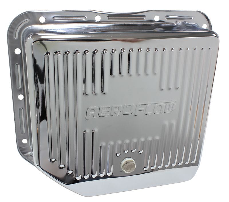 Aeroflow Performance Suit GM TH350, Deep Pan With Drain Plug Aeroflow Chrome Transmission Pan AF1825-3003 SR