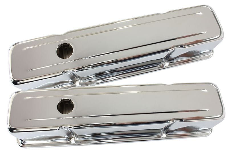 Aeroflow Performance Suit SB Chev Without Aeroflow Logo, Tall Aeroflow Chrome Steel Valve Covers AF1821-5050 SR