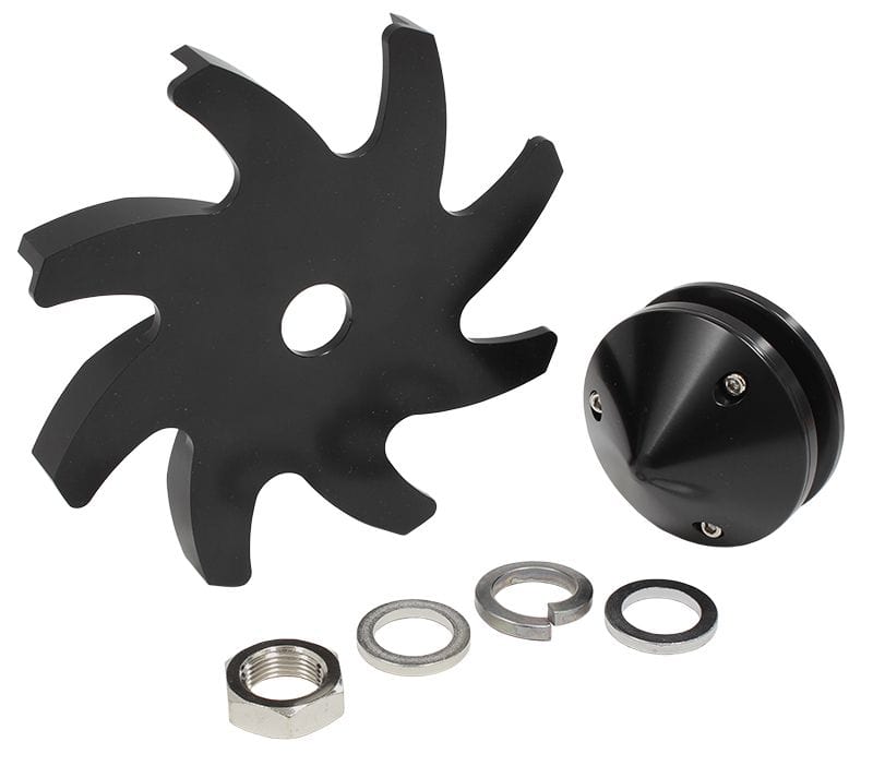 Aeroflow Performance Suits Ford, Chevy and Holden alternators, Black Aeroflow Billet Alternator Fan & Pulley AF64-4300BLK SR