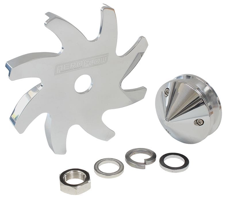 Aeroflow Performance Suits Ford, Chevy and Holden alternators, Polished Aeroflow Billet Alternator Fan & Pulley AF64-4300 SR